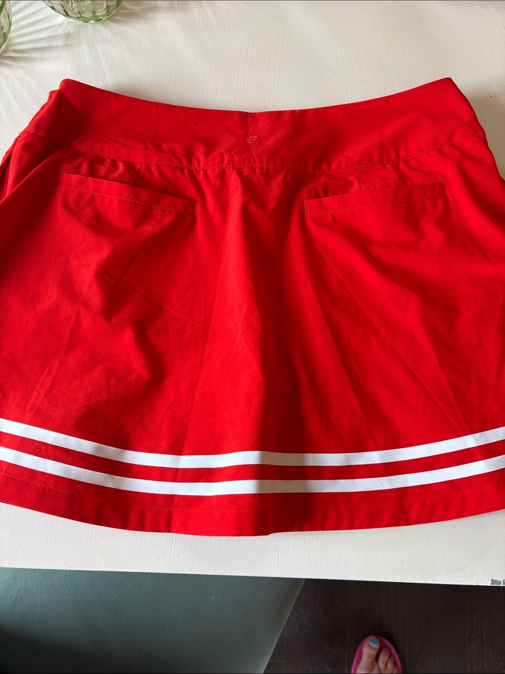 CALIA by Carrie Underwood Red Pleated Skort with White Stripe Hem - Picture 6 of 7
